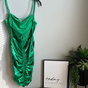 Satin Mini Dress-Green